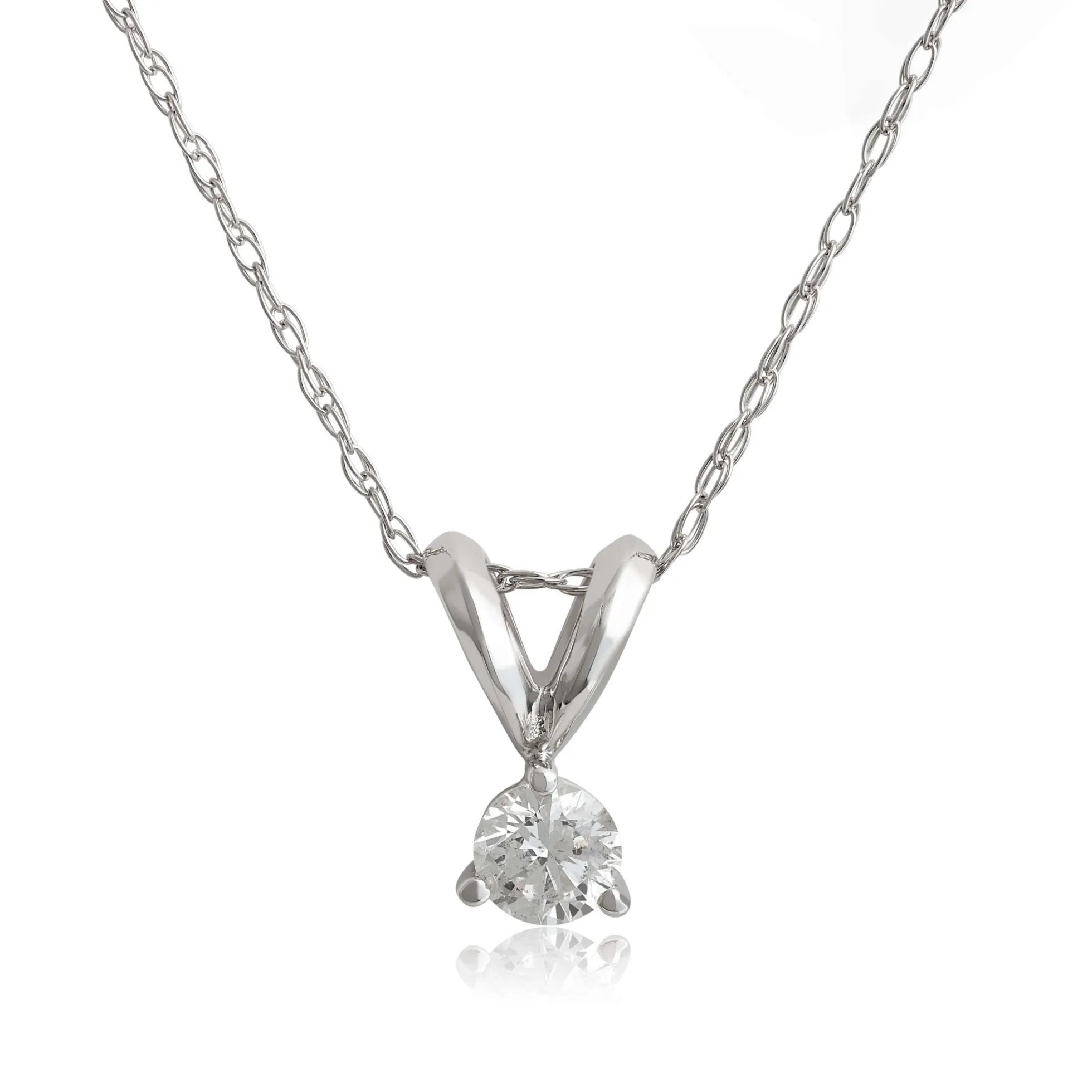 Classic Round Diamond Pendant, ¼ Carat Total Weight, 14K White Gold