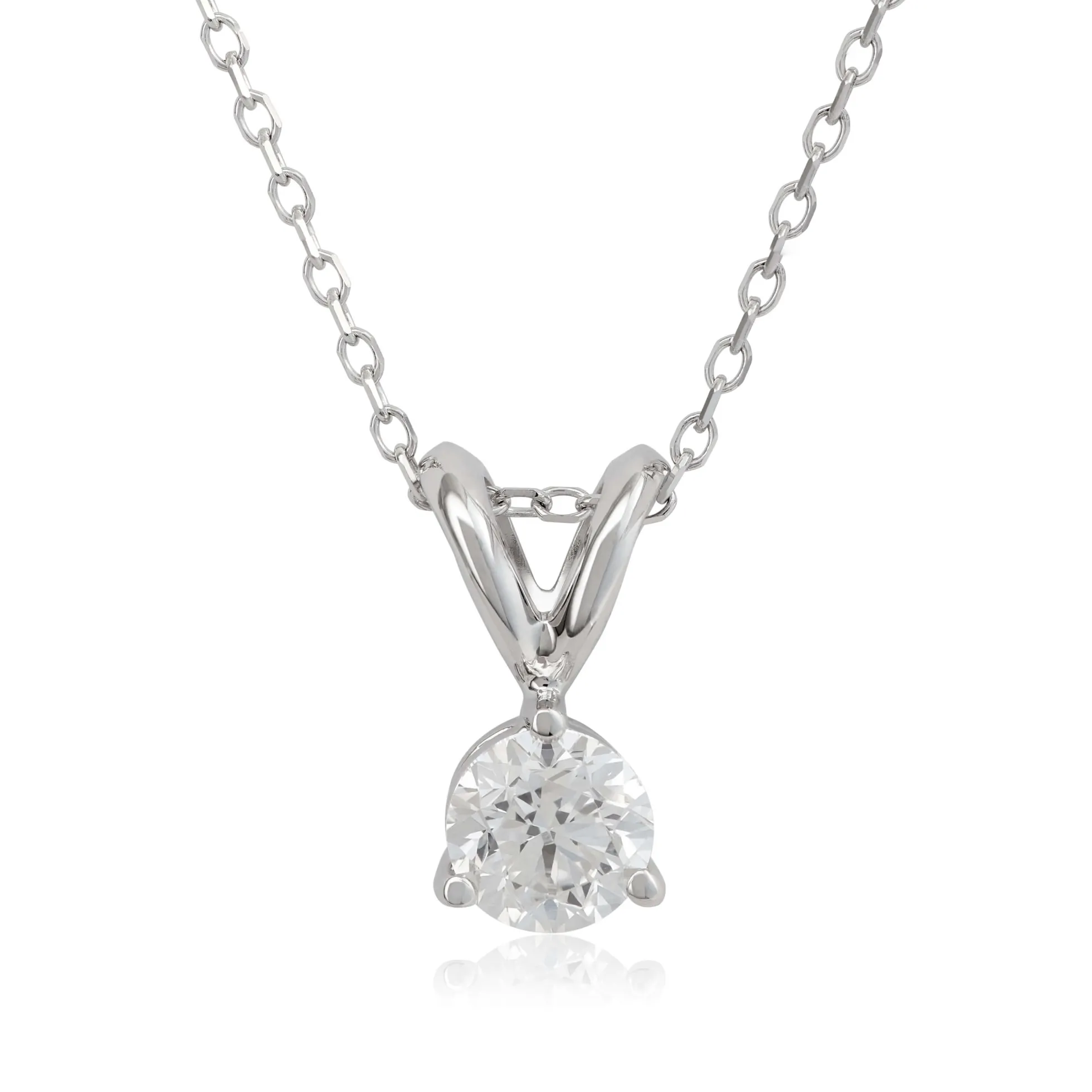 Classic Round Diamond Pendant, ⅓ Carat Total Weight, 14K White Gold