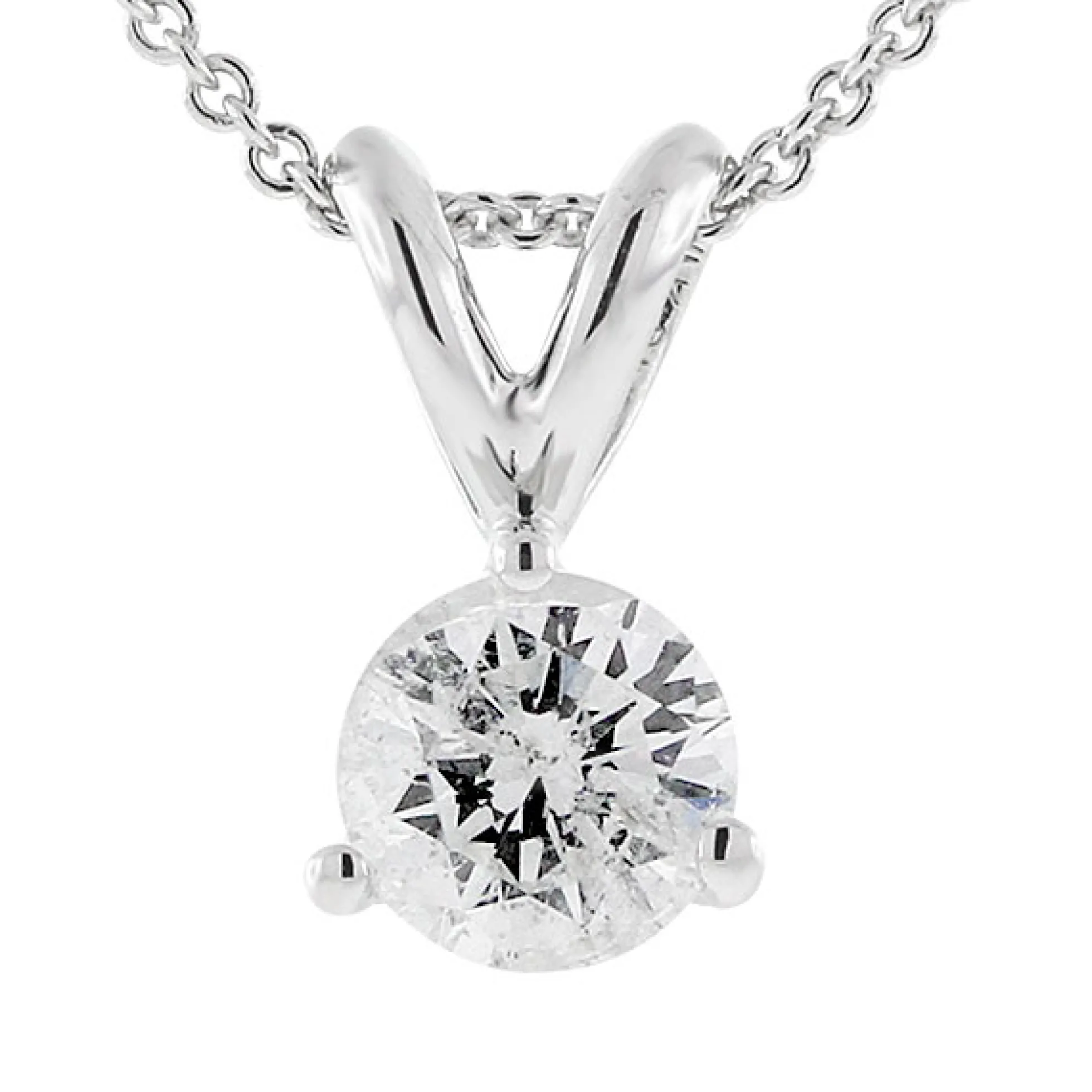 Classic Round Diamond Pendant, ½ Carat Total Weight, 14K White Gold