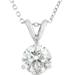 Classic Round Diamond Pendant, 1 Carat Total Weight, 14K White Gold
