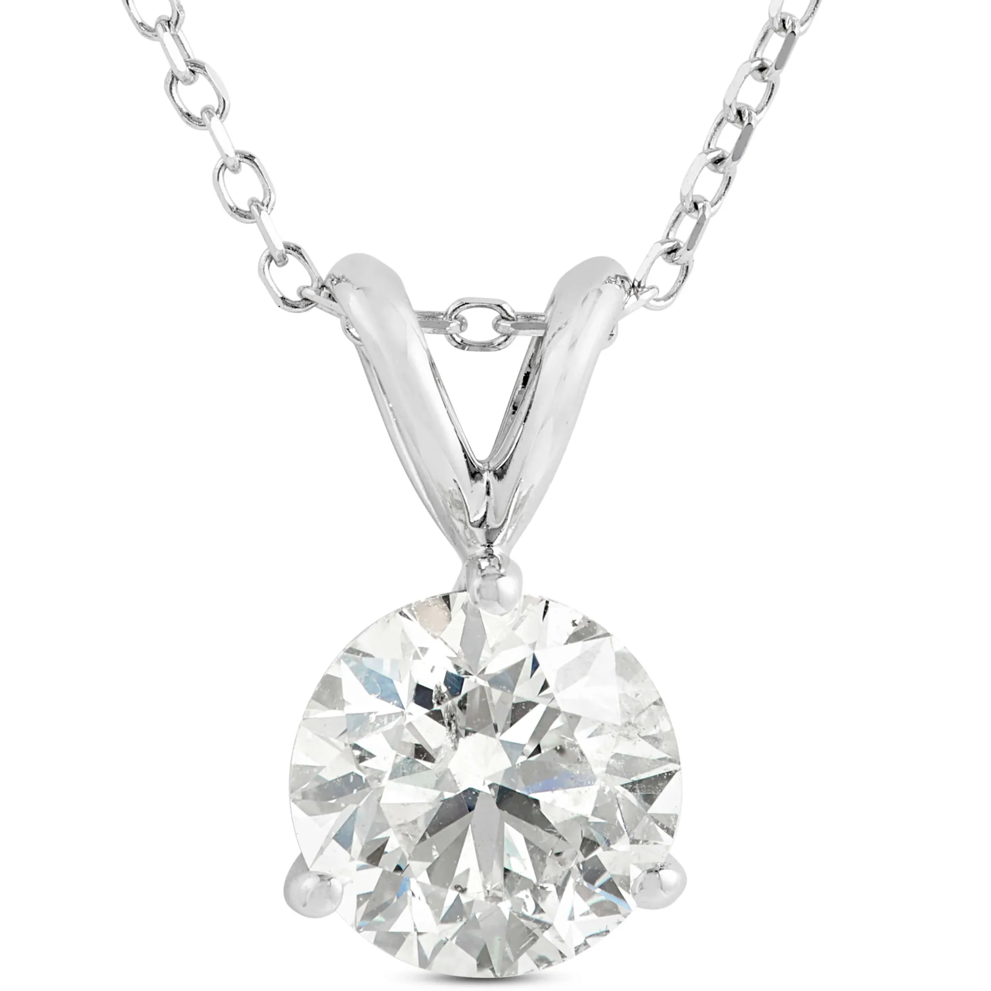 Classic Round Diamond Pendant, 1 Carat Total Weight, 14K White Gold