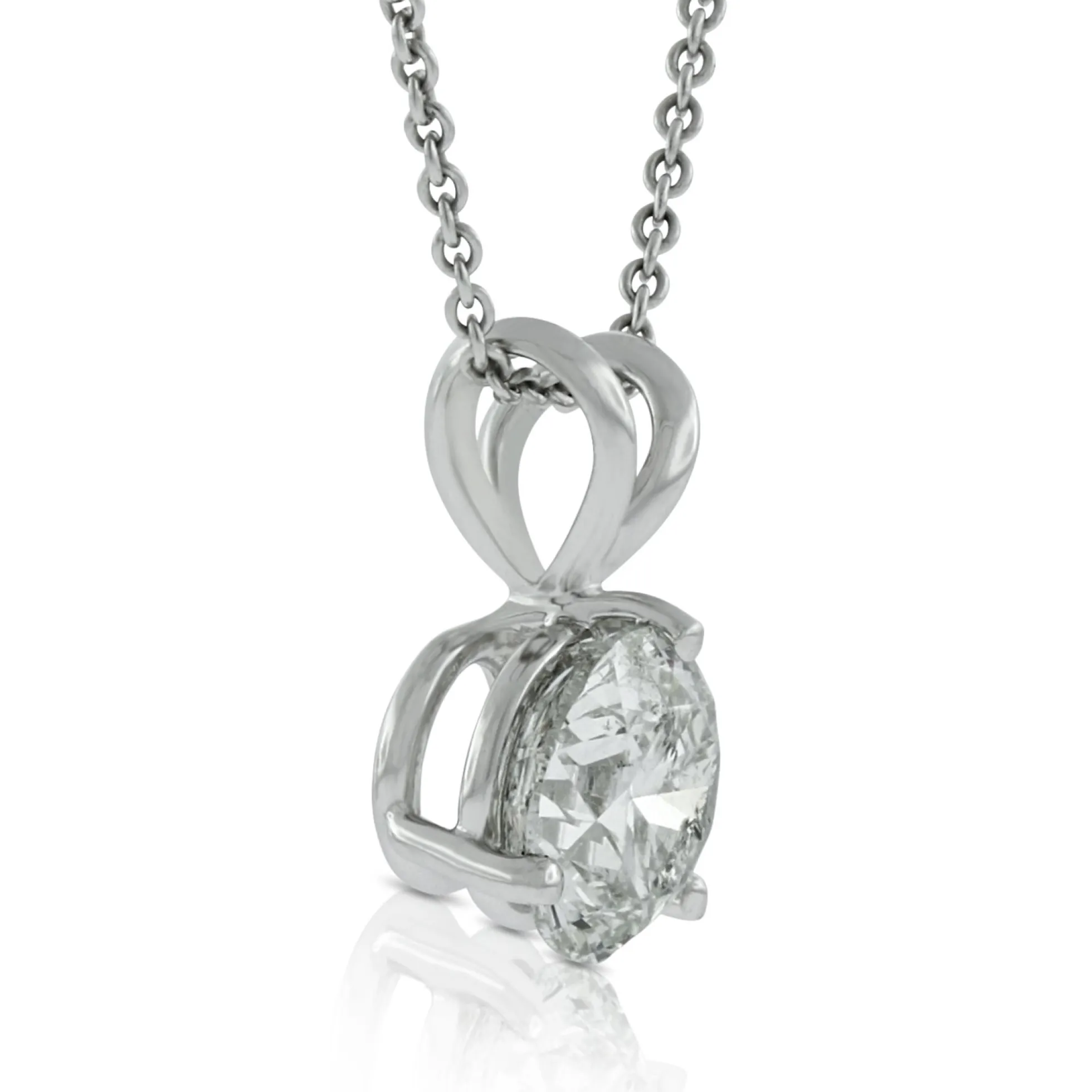Classic Round Diamond Pendant, 1 Carat Total Weight, 14K White Gold