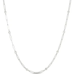 Classic Round Diamond Station Necklace, 1 ½ Carat Total Weight, 14K White Gold