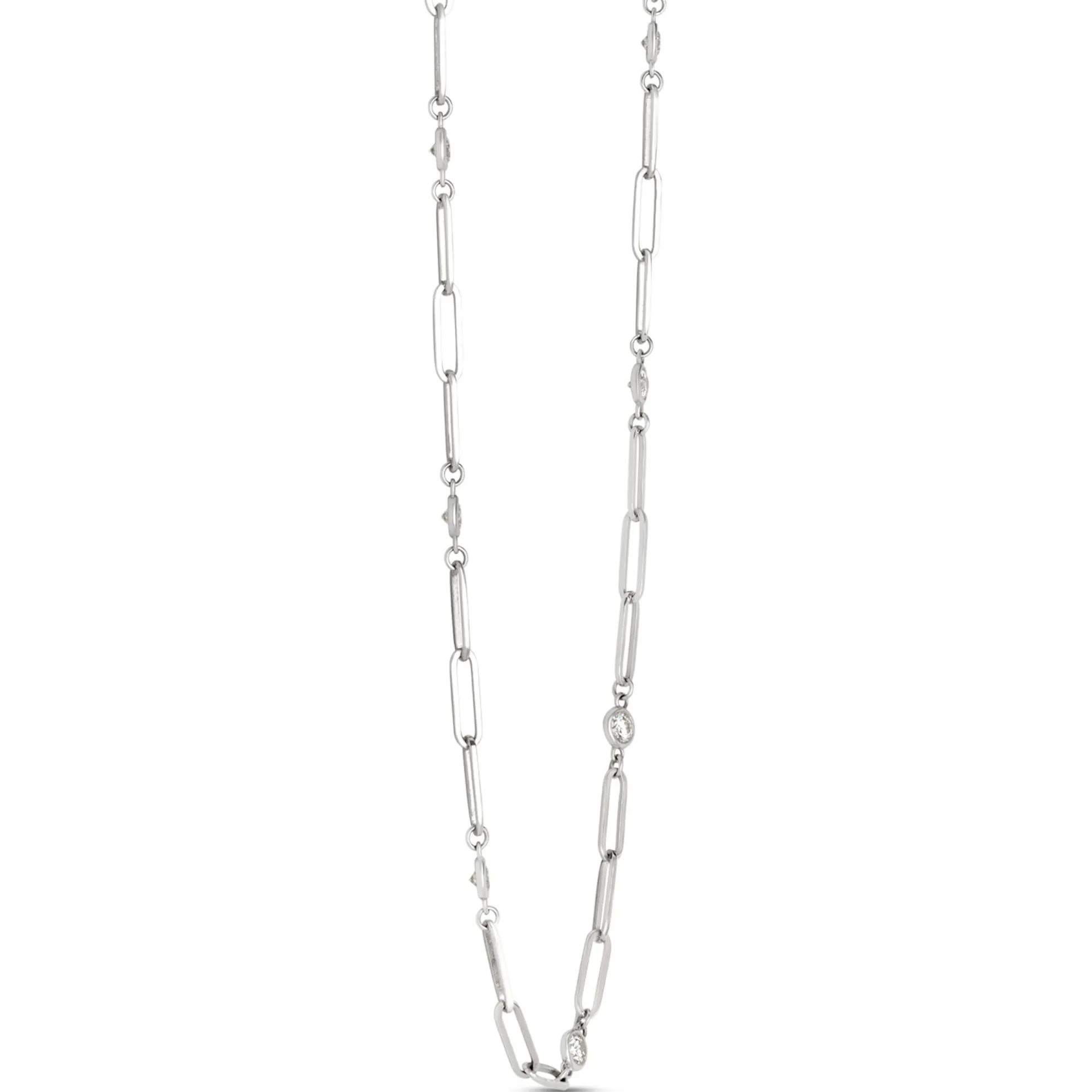 Classic Round Diamond Station Necklace, 1 ½ Carat Total Weight, 14K White Gold