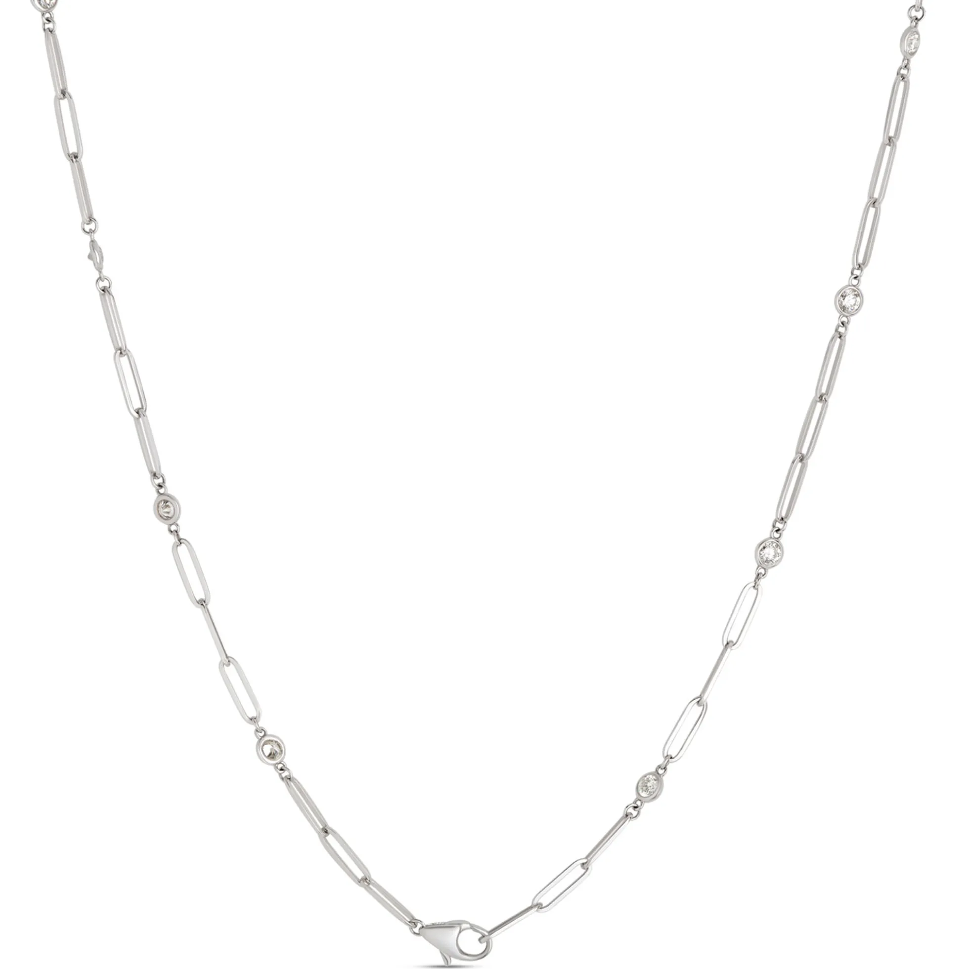 Classic Round Diamond Station Necklace, 1 ½ Carat Total Weight, 14K White Gold