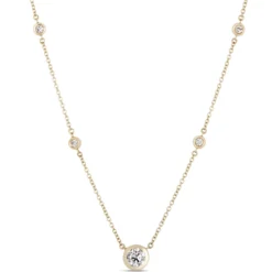 Classic Round Diamond Station Necklace, ½ Carat Total Weight, 14K Yellow Gold