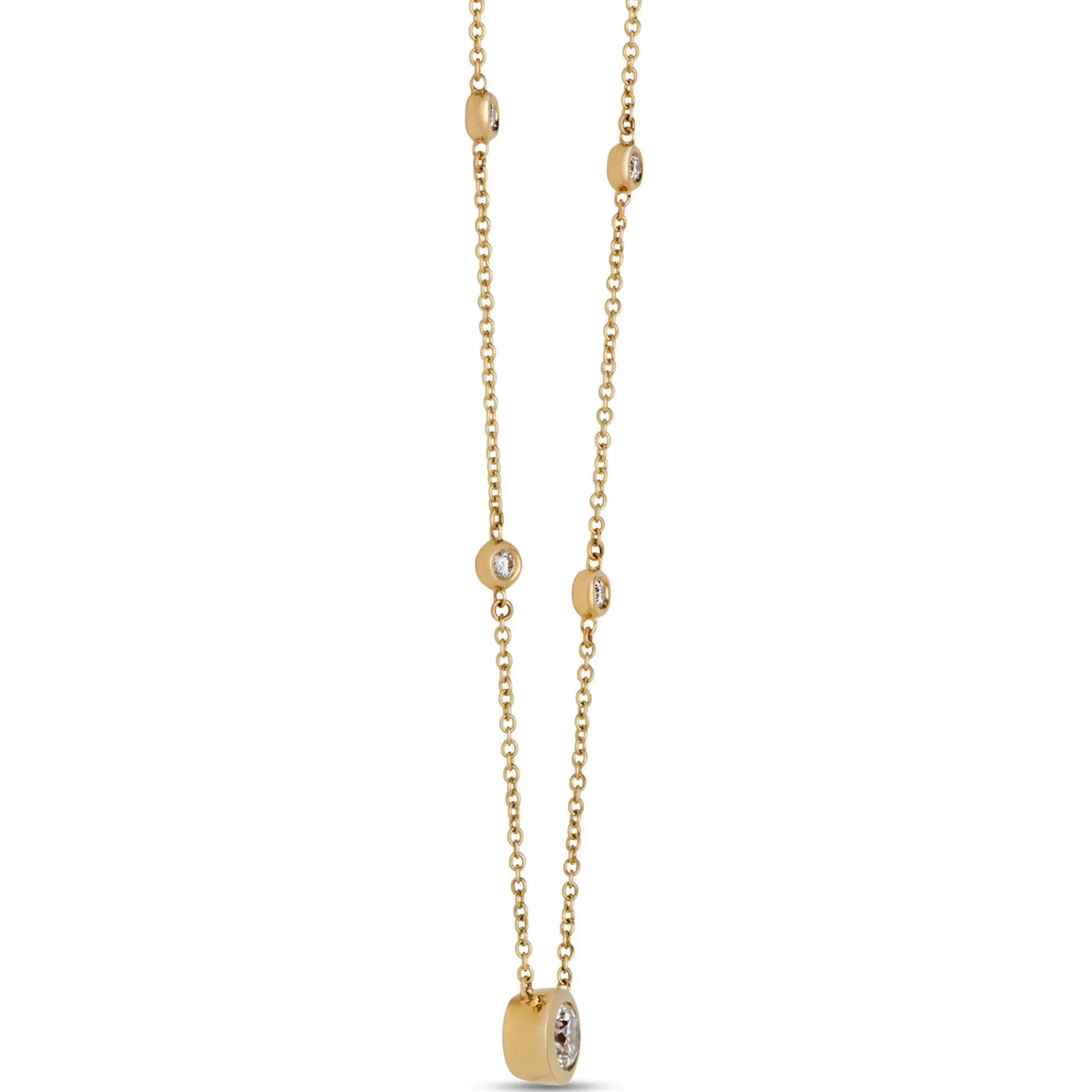 Classic Round Diamond Station Necklace, ½ Carat Total Weight, 14K Yellow Gold