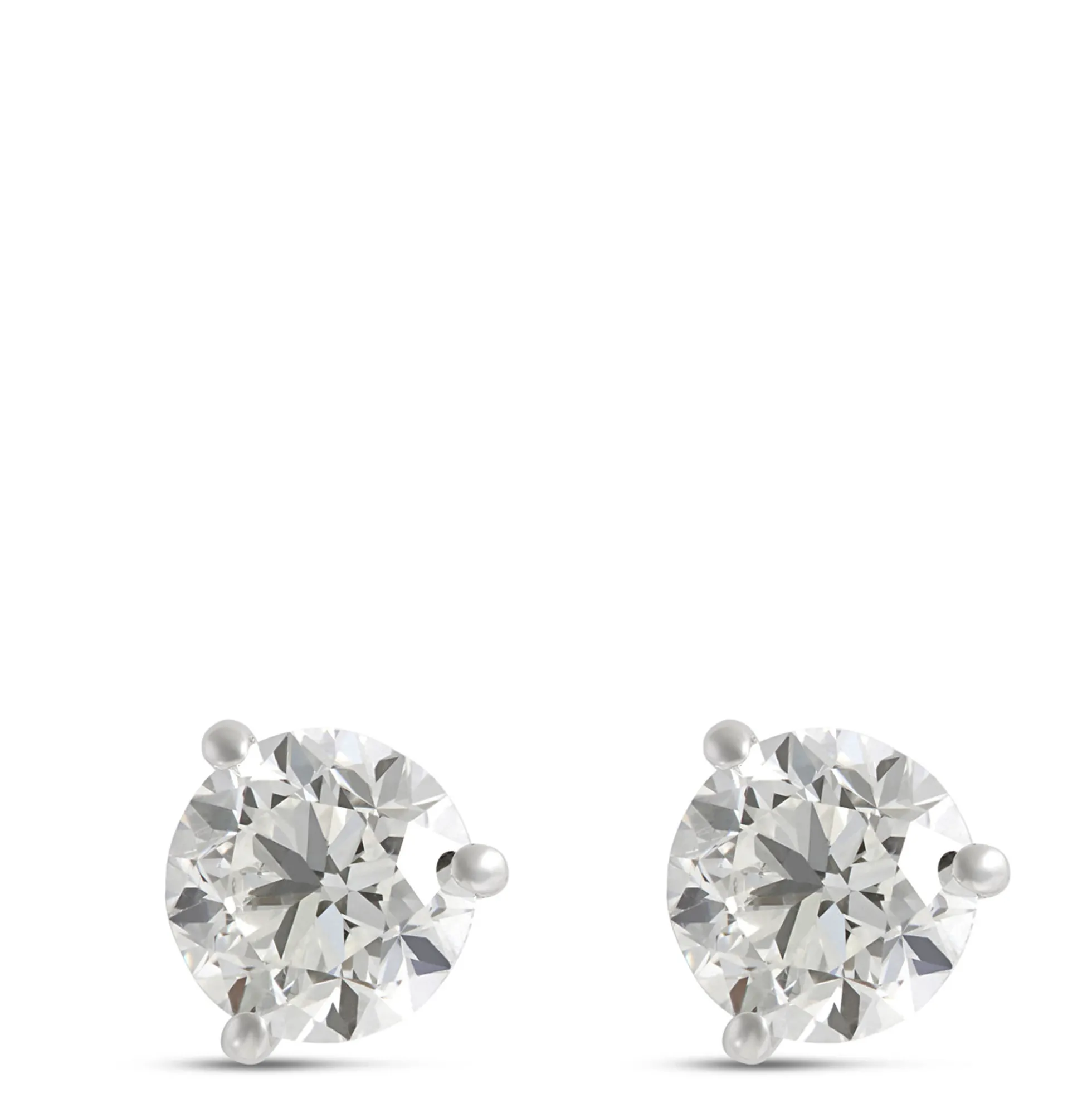 Classic Round Diamond Studs, 2 Carat, in 14K White Gold