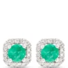 Classic Round Emerald Stud swith Diamond Halo, ⅕ Carat Total Weight, 14K White Gold