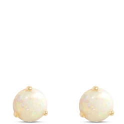 Classic Round Opal Studs, 14K Yellow Gold