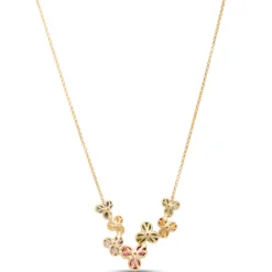 Classic Round Rainbow Sapphire Clusters Necklace, 14K Yellow Gold