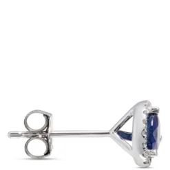 Classic Round Sapphire and Diamond Halo Studs, 14K White Gold
