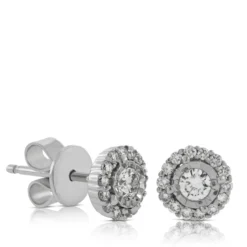 Cluster Diamond Halo Studs, ¼ Carat Total Weight, 14K White Gold