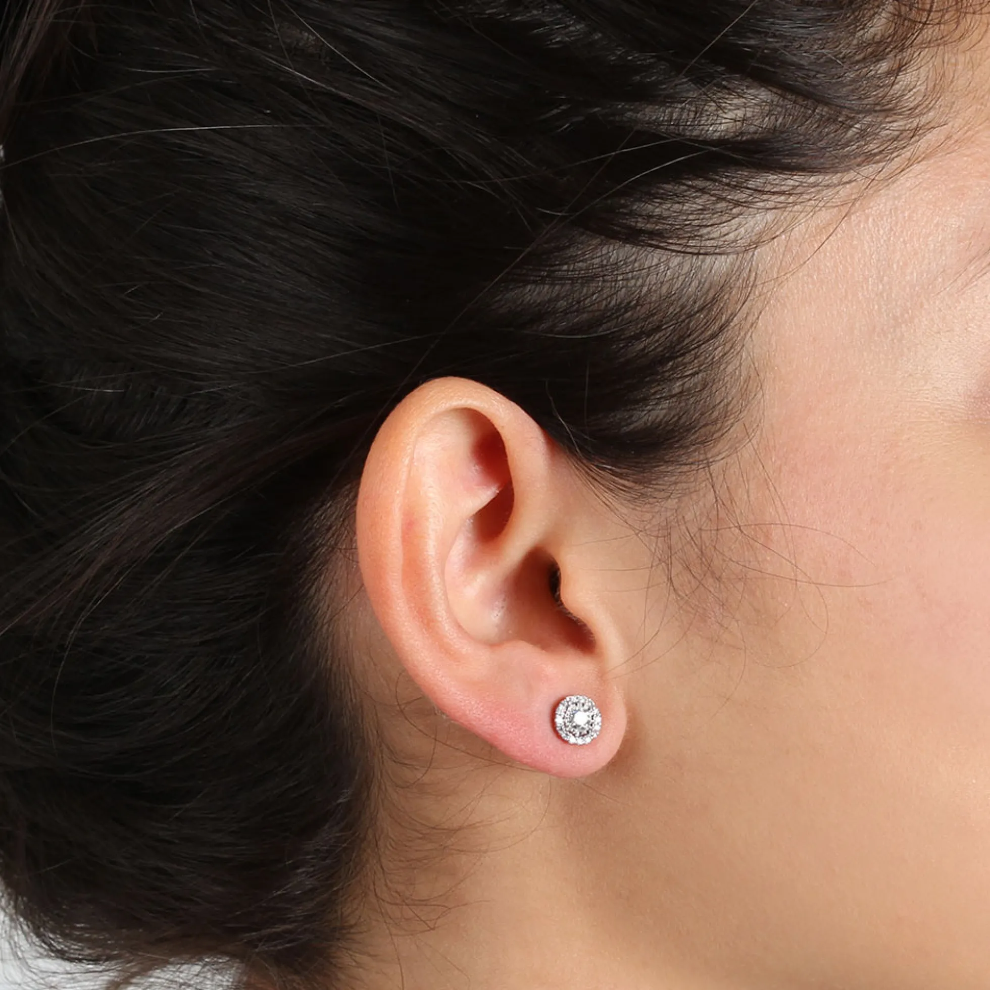 Cluster Diamond Halo Studs, ⅓ Carat Total Weight, 14K White Gold