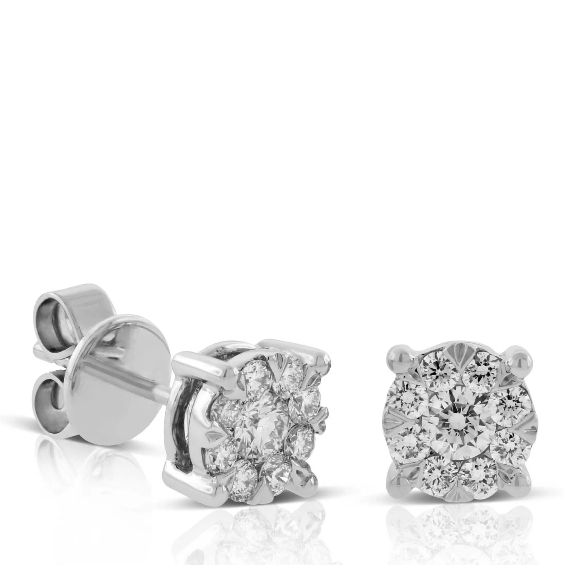 Cluster Diamond Studs, ½ Carat Total Weight, 14K White Gold