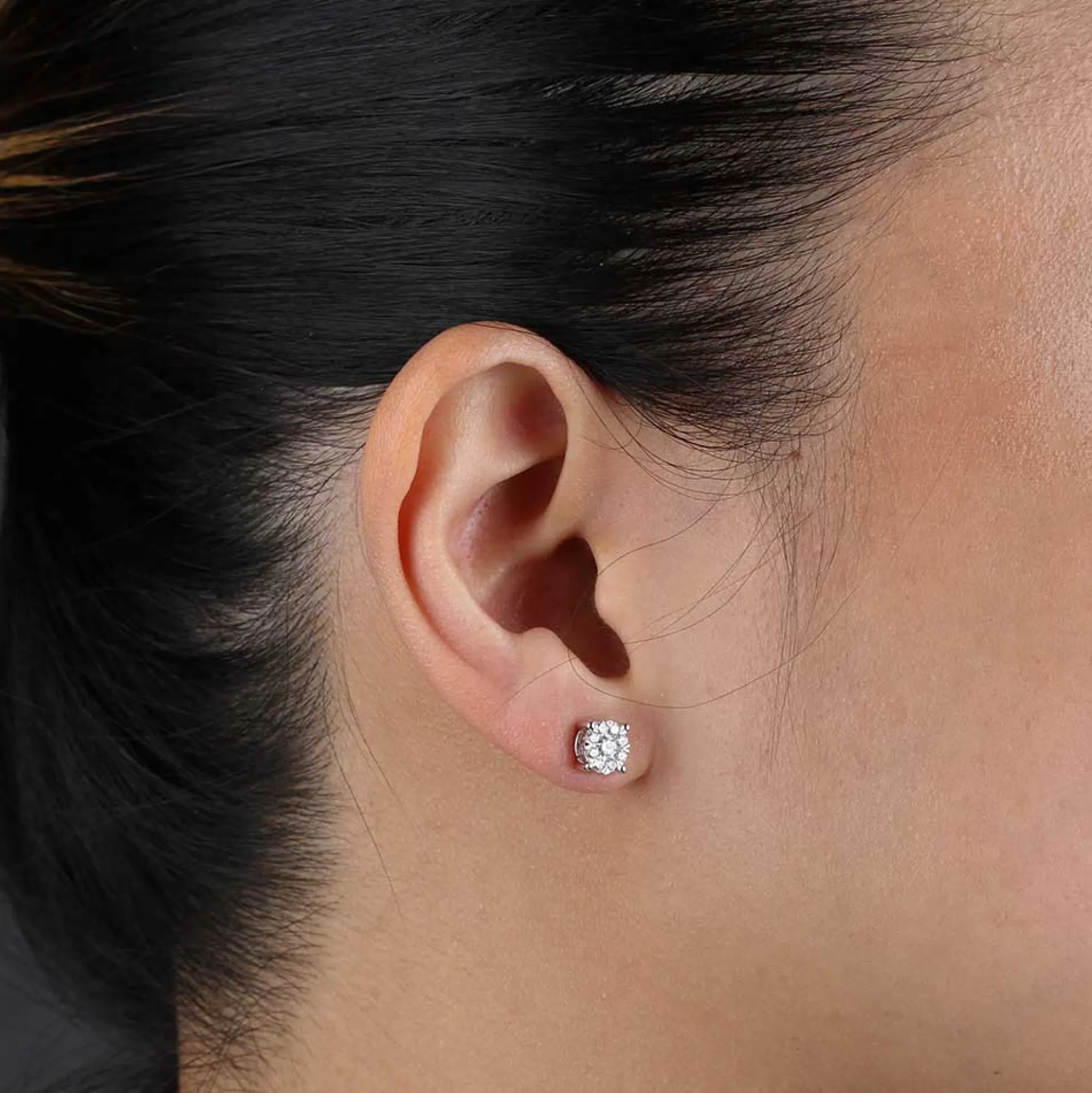 Cluster Diamond Studs, ½ Carat Total Weight, 14K White Gold