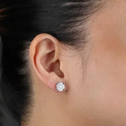 Cluster Diamond Studs, 1 Carat Total Weight, 14K White Gold