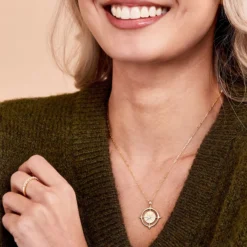Compass Pendant Necklace with Ikuma Diamond, 14K Yellow Gold