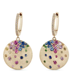 Confetti Colorful Gemstone Earrings, 14K Yellow Gold