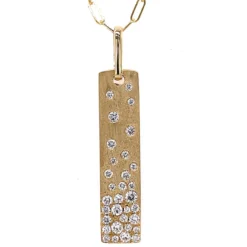 Confetti Diamond and Gold Bar Pendant Necklace, 14K Yellow Gold
