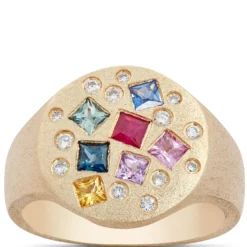 Confetti Gemstone and Diamond Ring, 14K Yellow Gold