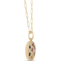 Confetti Rainbow Sapphire and Diamond Pendant, 14K Yellow Gold