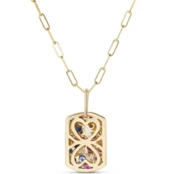 Confetti Sapphire and Tsavorite Dogtag Pendant, 14K Yellow Gold