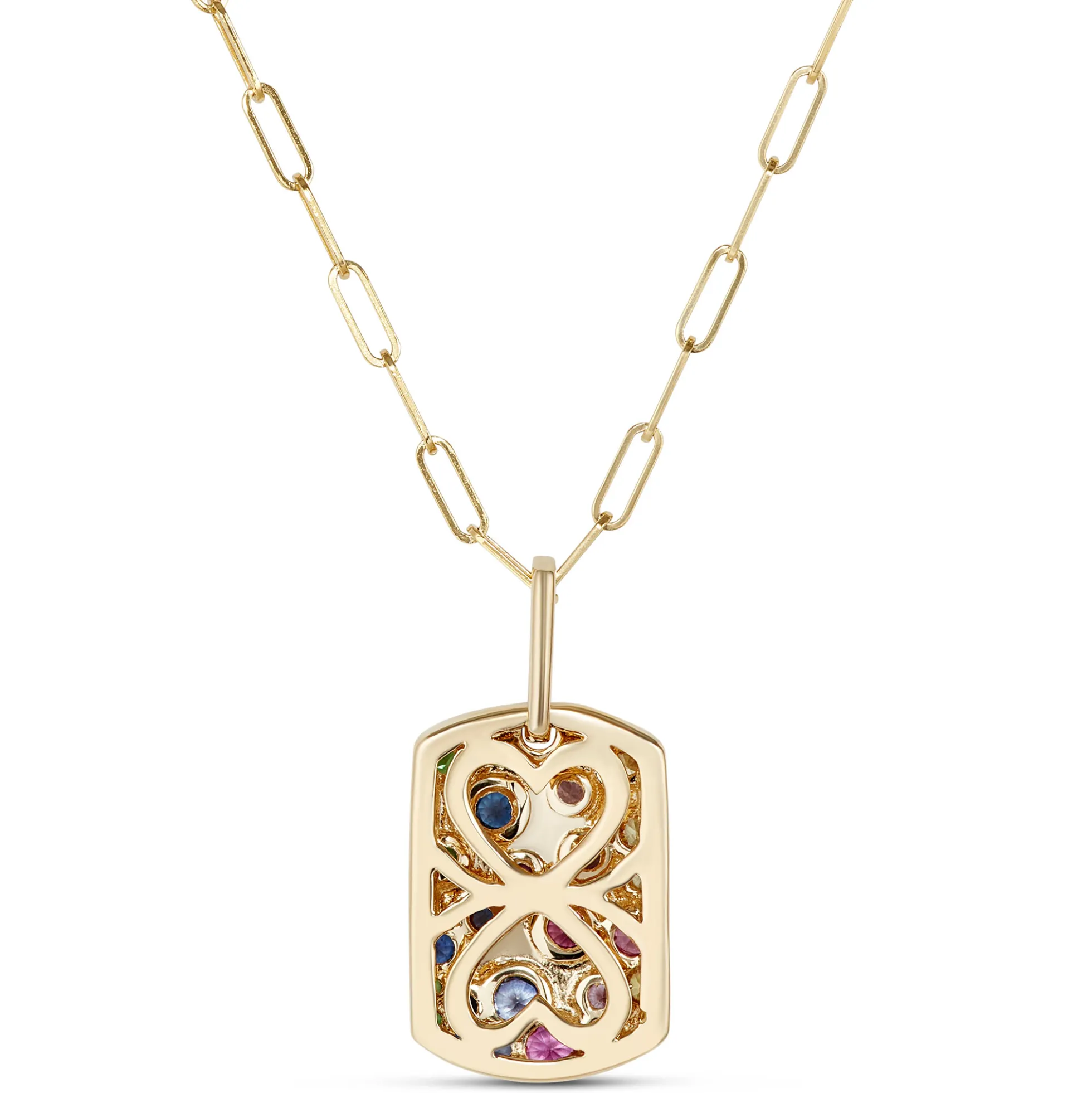 Confetti Sapphire and Tsavorite Dogtag Pendant, 14K Yellow Gold