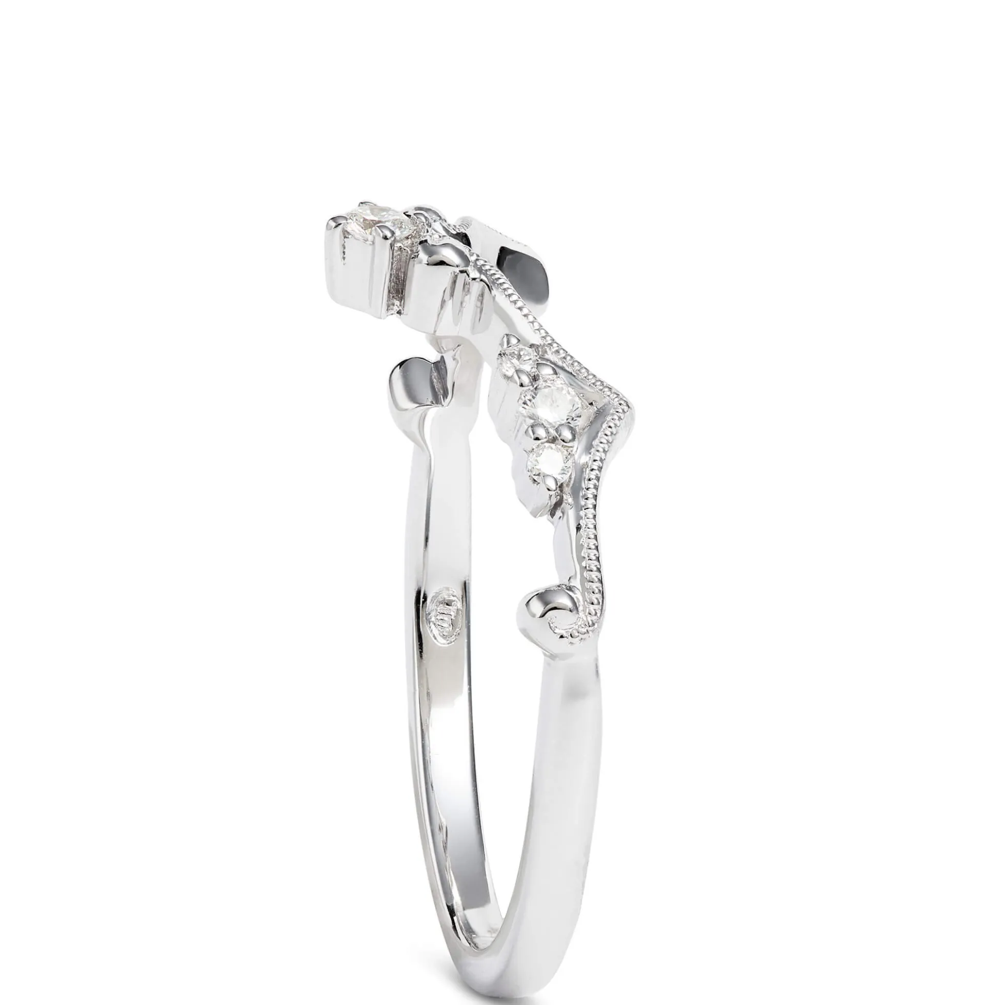 Contoured Band Diamond Ring, 14K White Gold