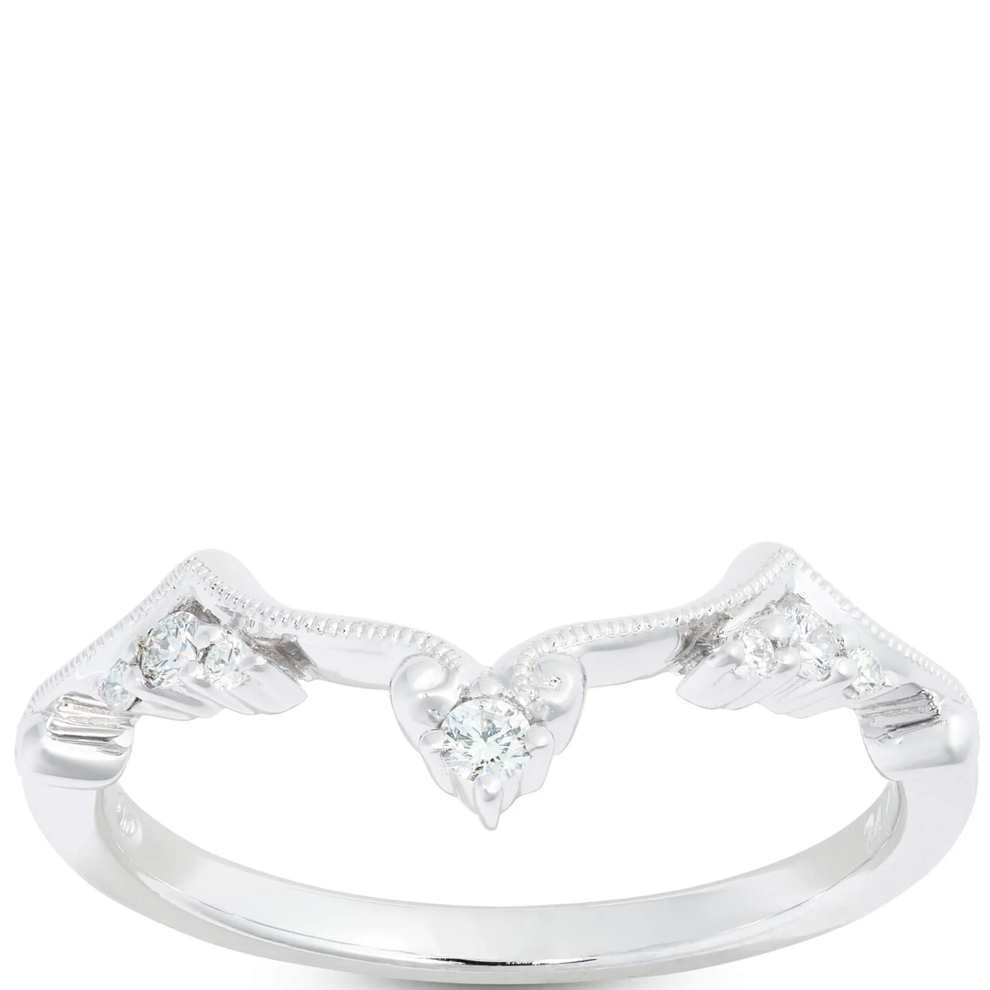 Contoured Band Diamond Ring, 14K White Gold