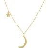 Crescent Moon And Star Pendant, 14K Yellow Gold