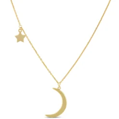 Crescent Moon And Star Pendant, 14K Yellow Gold
