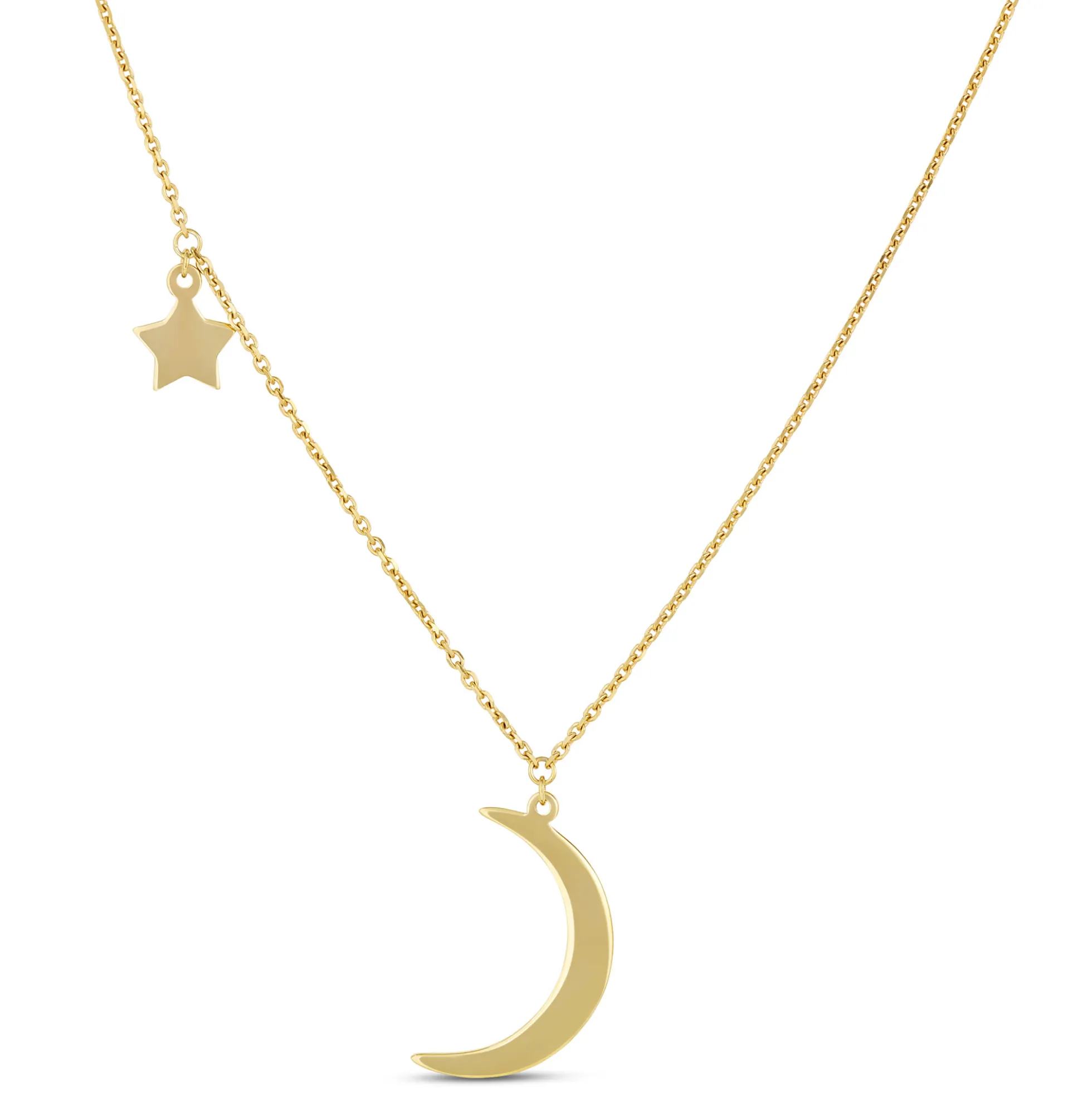 Crescent Moon And Star Pendant, 14K Yellow Gold