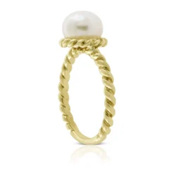 Cultured Freshwater Button Pearl Rope Ring 14K