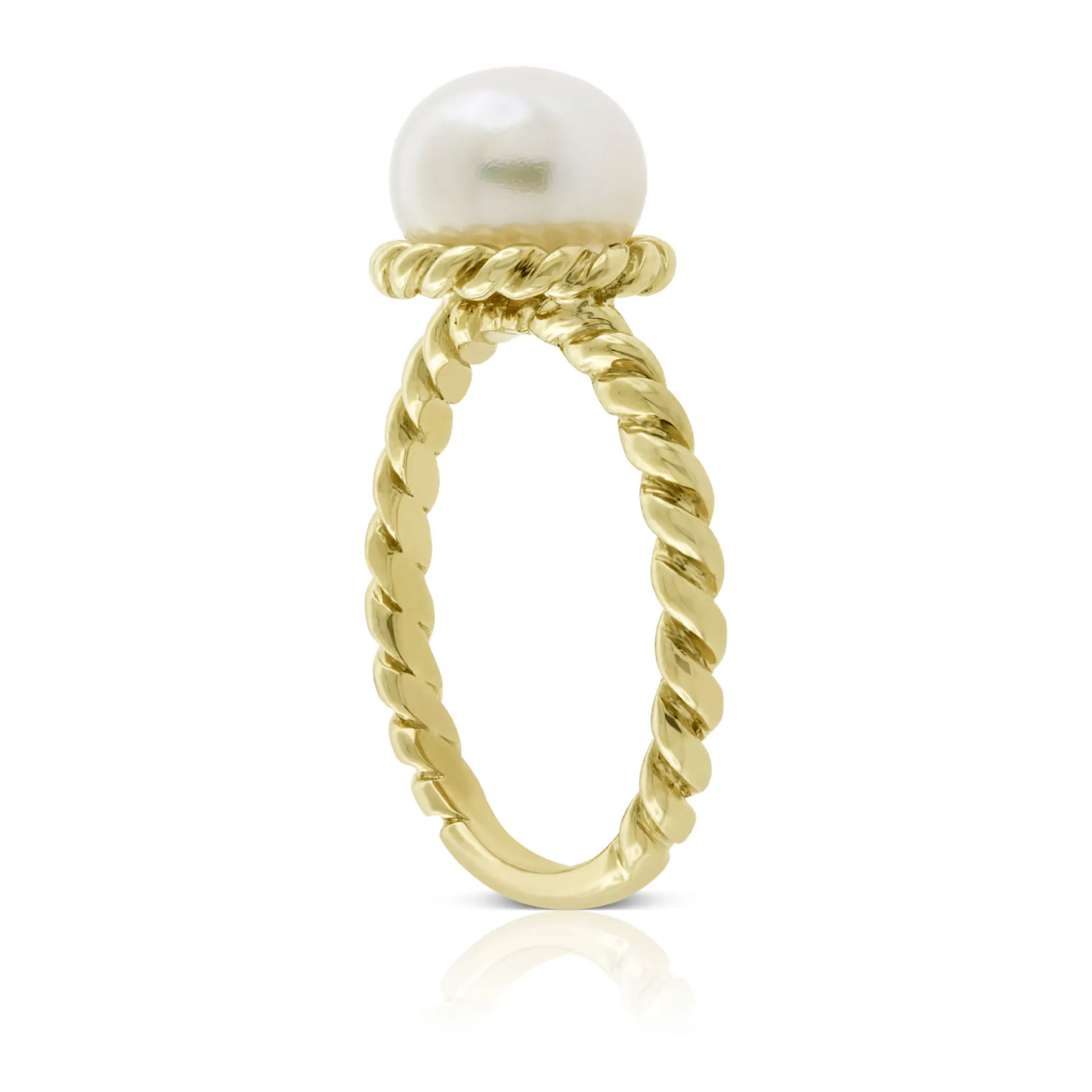Cultured Freshwater Button Pearl Rope Ring 14K