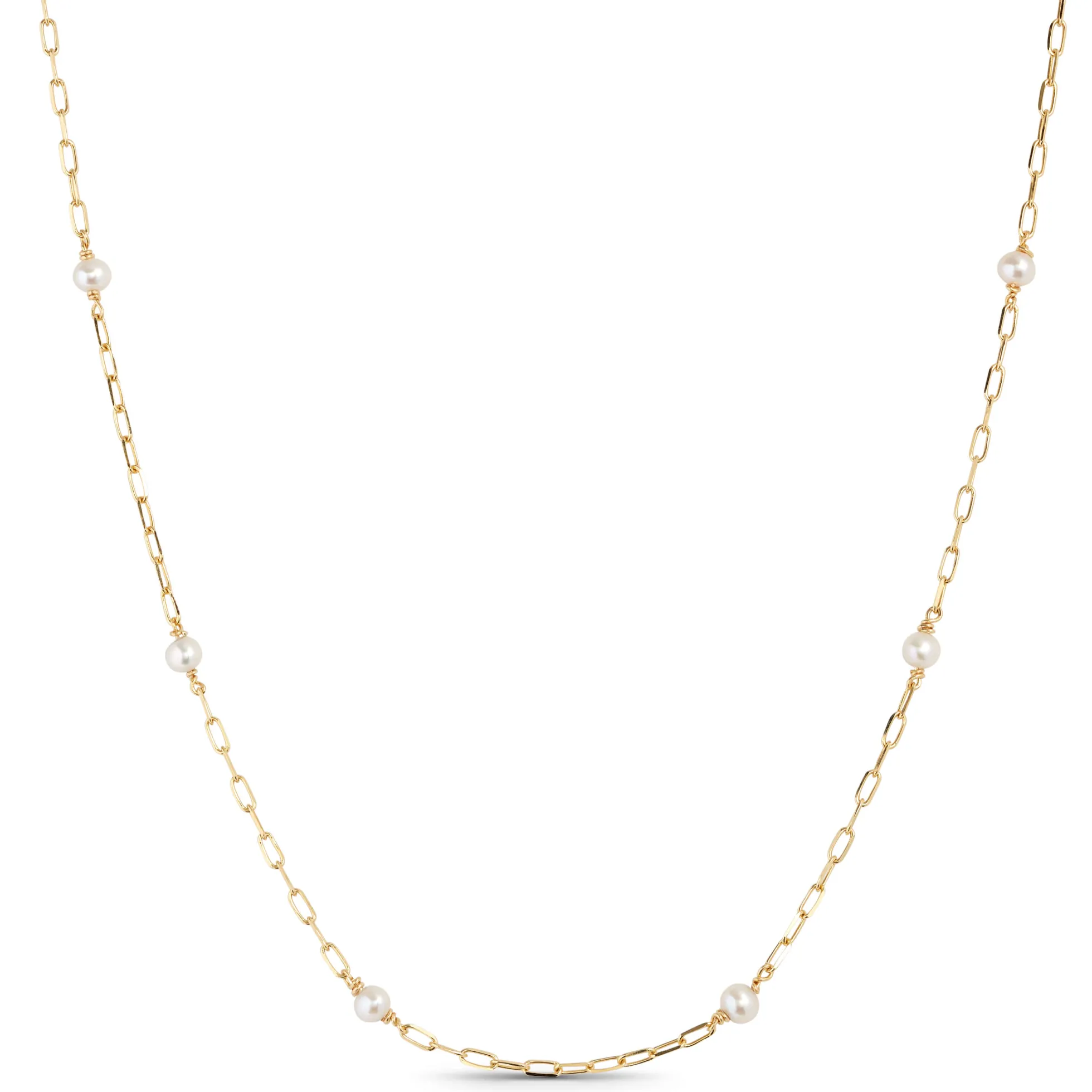 Cultured Freshwater Paperclip Pearl Necklace 14K, 18"