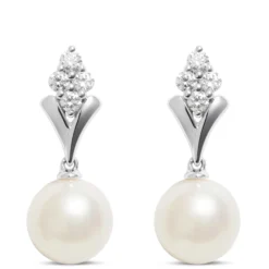 Cultured Freshwater Pearl and Diamond Dangle Earrings, 14K White Gold