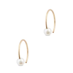Cultured Freshwater Pearl Hoop Earrings, 14K Yellow Gold