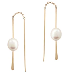 Cultured Freshwater Pearl Threader Earrings, 14K Yellow Gold