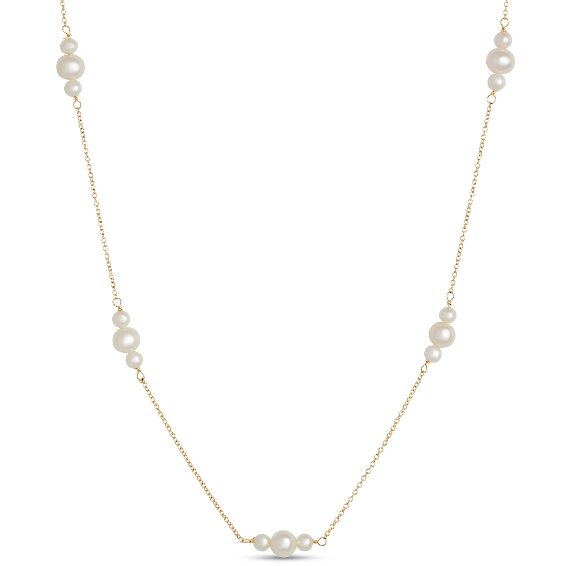 Cultured Pearl Station Necklace, 14K Yellow Gold