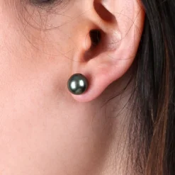 Cultured South Sea Tahitian Pearl Stud Earrings, 14K White Gold