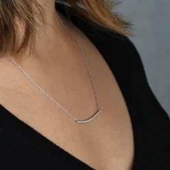 Curved Diamond Bar Necklace 14K
