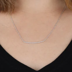 Curved Diamond Bar Necklace 14K