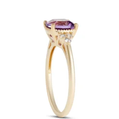 Cushion Amethyst and Diamond Ring, 14K Yellow Gold