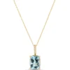 Cushion Aquamarine and Diamond Necklace, 1/10 Total Carat Weight, 14K Yellow Gold
