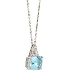 Cushion Aquamarine & Diamond Pyramid Necklace 14K