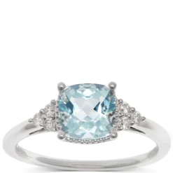 Cushion Aquamarine & Diamond Rings 14K