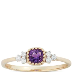 Cushion Cut Amethyst and Diamond Ring, 14K Yellow Gold