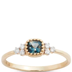 Cushion Cut Blue Topaz and Diamond Ring, 14K Yellow Gold