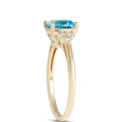 Cushion Cut Blue Topaz and Diamond Ring, 14K Yellow Gold